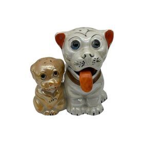 Vintage Bonzo Dog Salt Pepper Shaker Condiment Set Lusterware Japan HTF